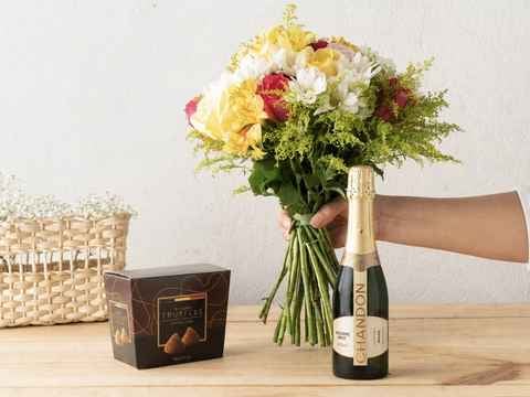 Buquê Primavera, Trufas e Chandon Para Entrega