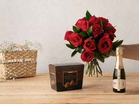 10 Rosas Vermelhas, Trufas e Chandon Para Entrega
