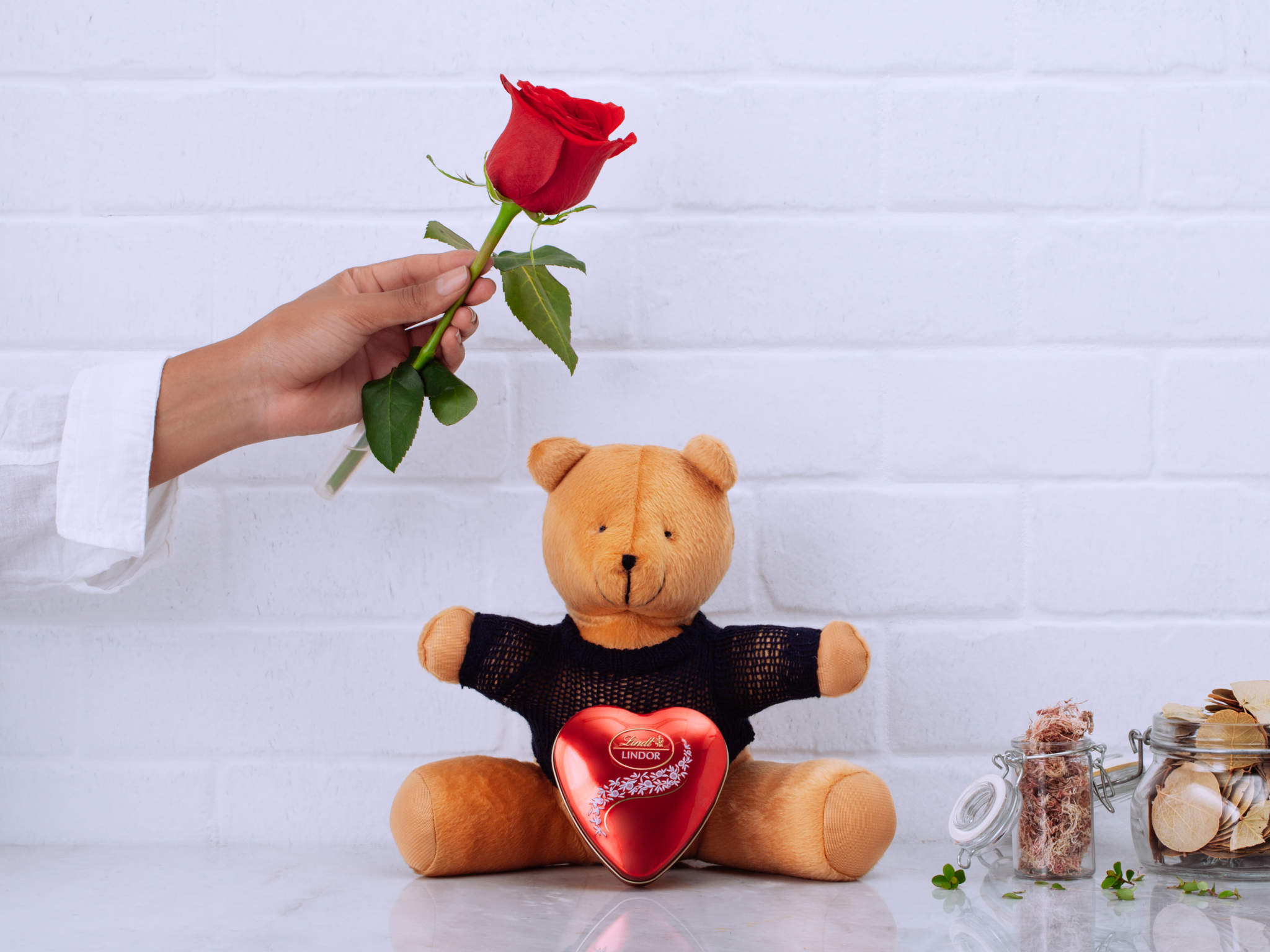 Rosa Vermelha, Chocolate Lindt e Urso de Pelúcia Para Entrega