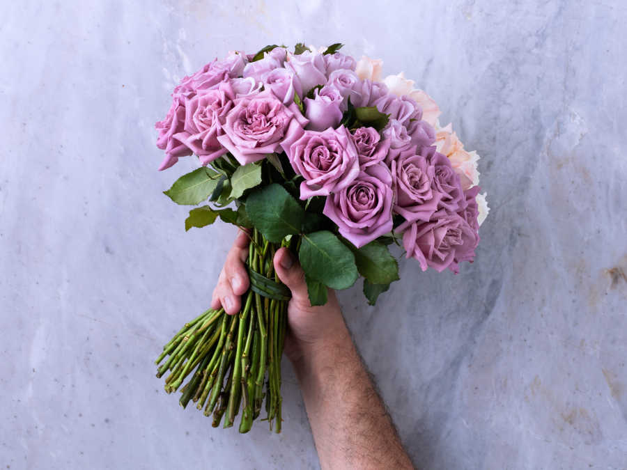 Buquê de 36 Rosas Degradê do Lilás ao Branco Para Entrega