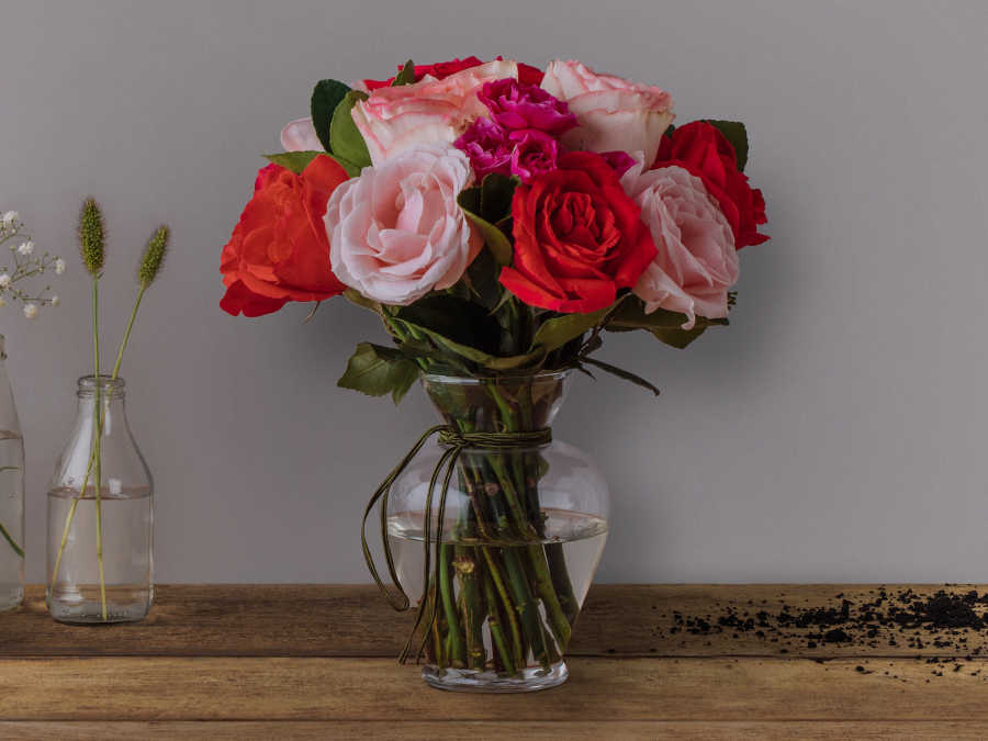 Arranjo de Rosas Pink e Rosa em Vaso Para Entrega